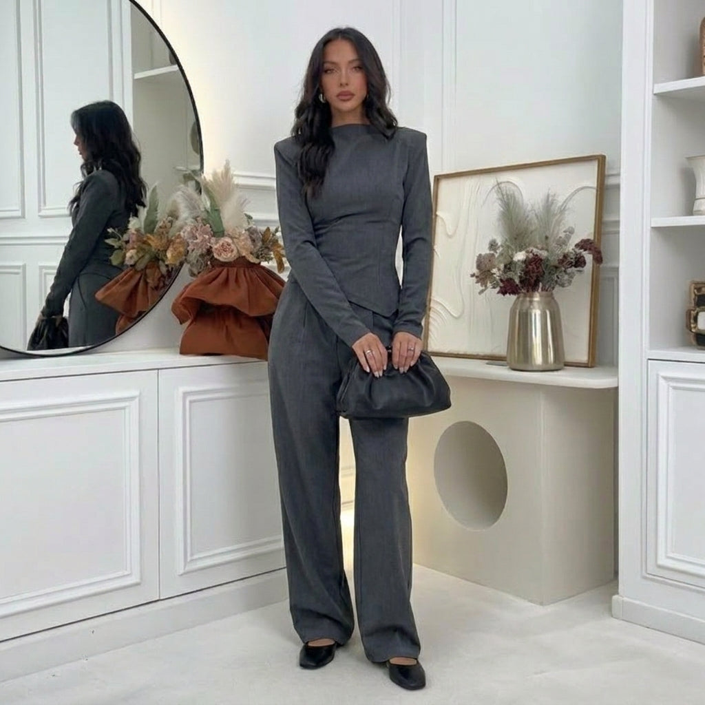 Set – halenka a wide-leg kalhoty v čokoládovém stylu