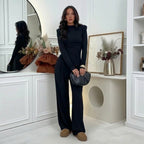 Set – halenka a wide-leg kalhoty v čokoládovém stylu