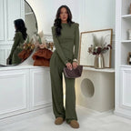 Set – halenka a wide-leg kalhoty v čokoládovém stylu