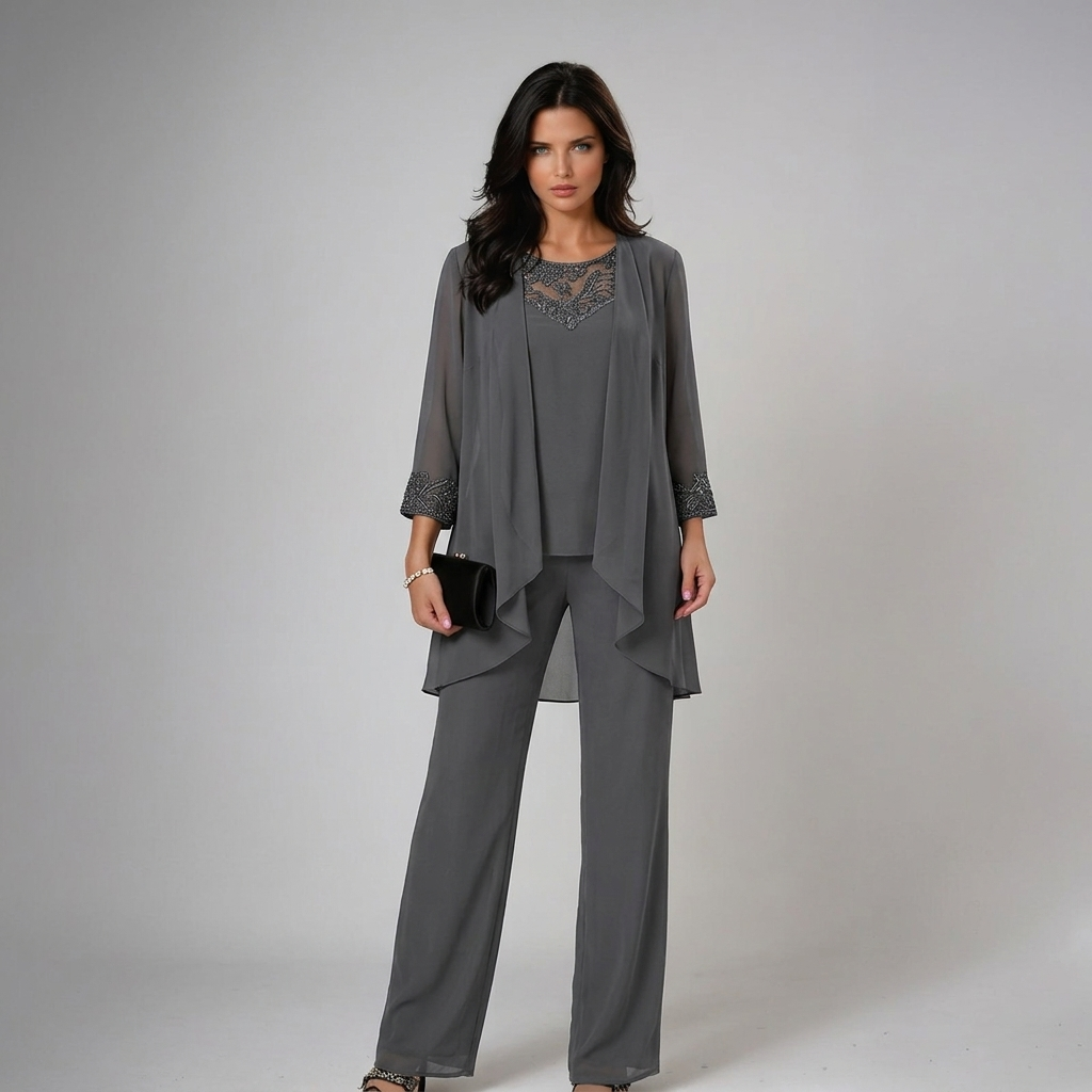 Micaela | Conjunto Elegante de Tres Piezas | Gris