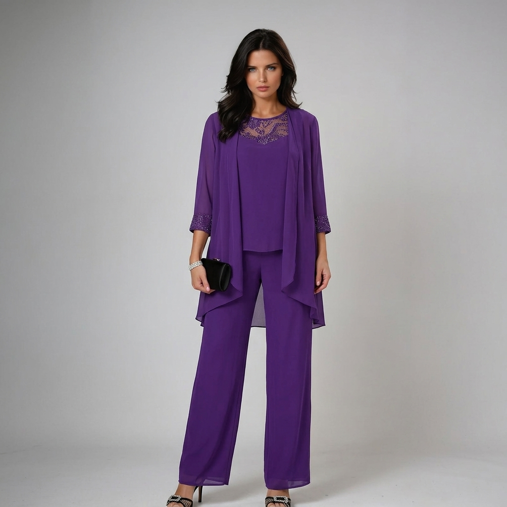 Micaela | Conjunto Elegante de Tres Piezas | Morado