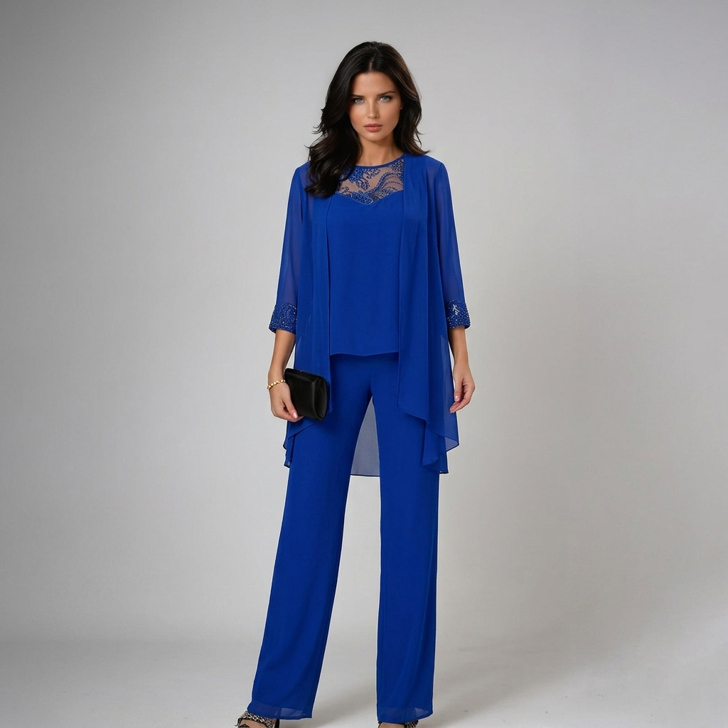 Micaela | Conjunto Elegante de Tres Piezas | Azul