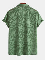 Set – kubánská jacquard košile a rovné lněné kalhoty
