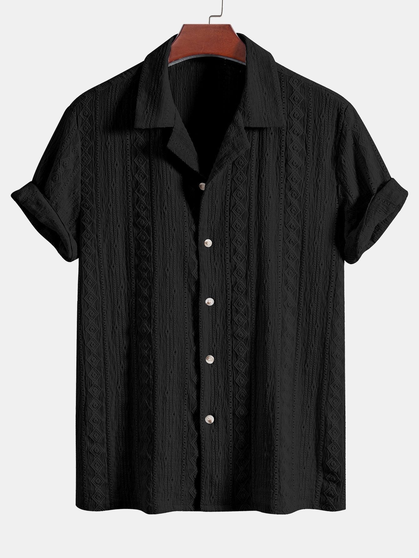 Set – kubánská jacquard košile a rovné lněné kalhoty
