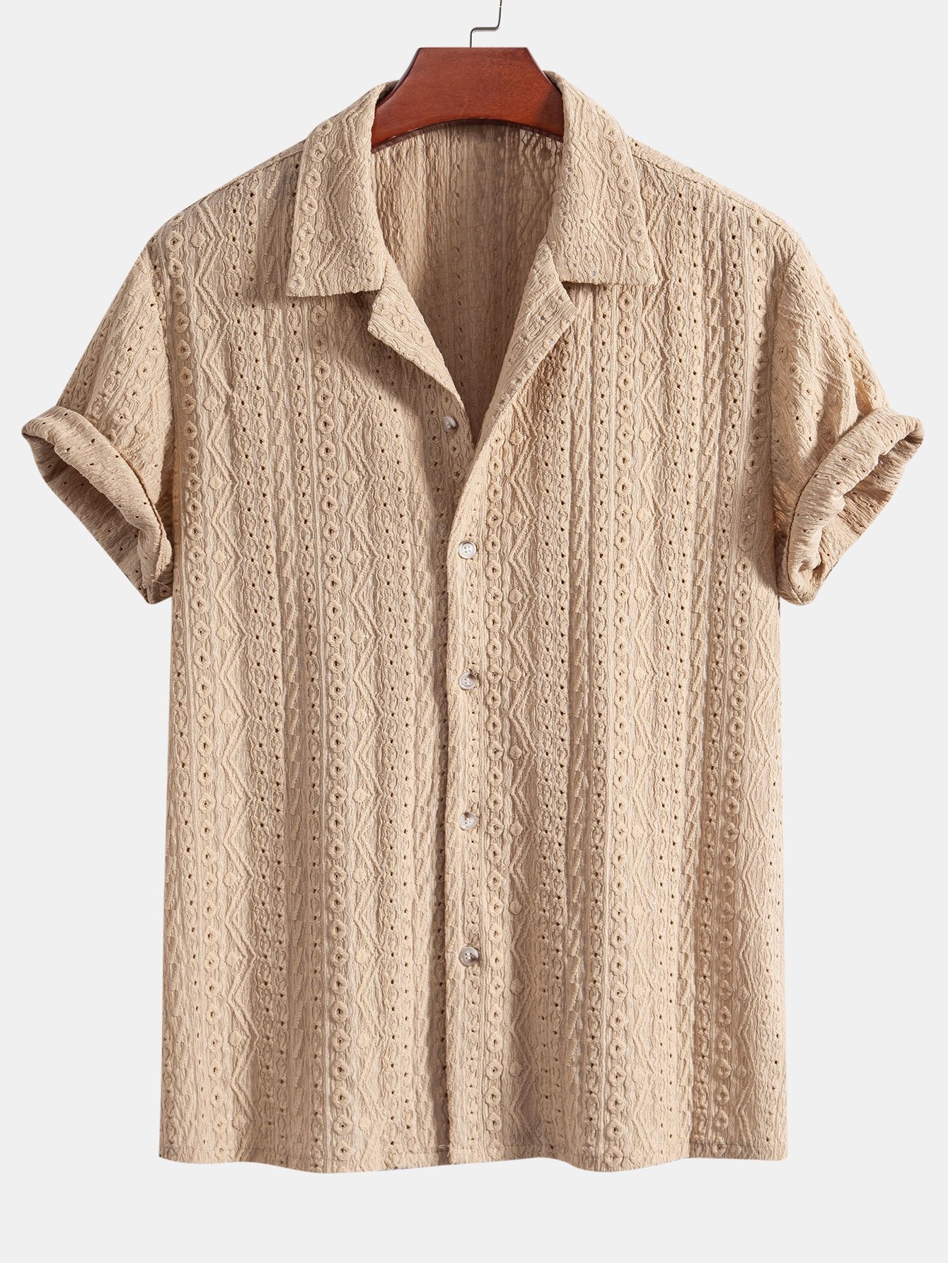 Set – kubánská jacquard košile a rovné lněné kalhoty