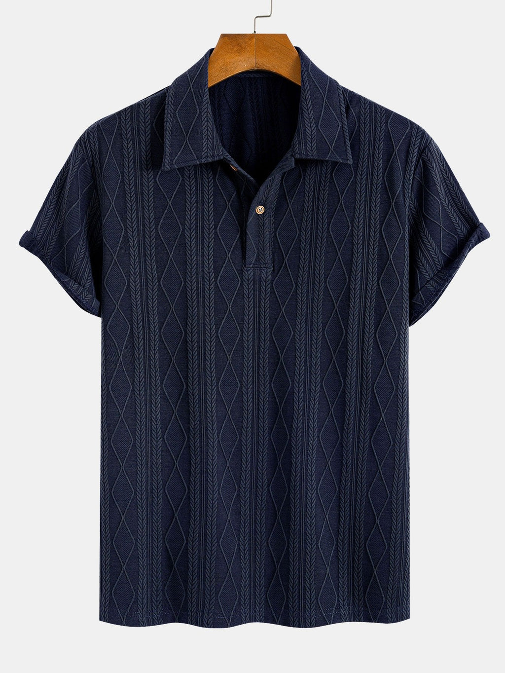 Set – geometrický jacquard polo a rovné kalhoty