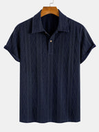 Set – geometrický jacquard polo a rovné kalhoty
