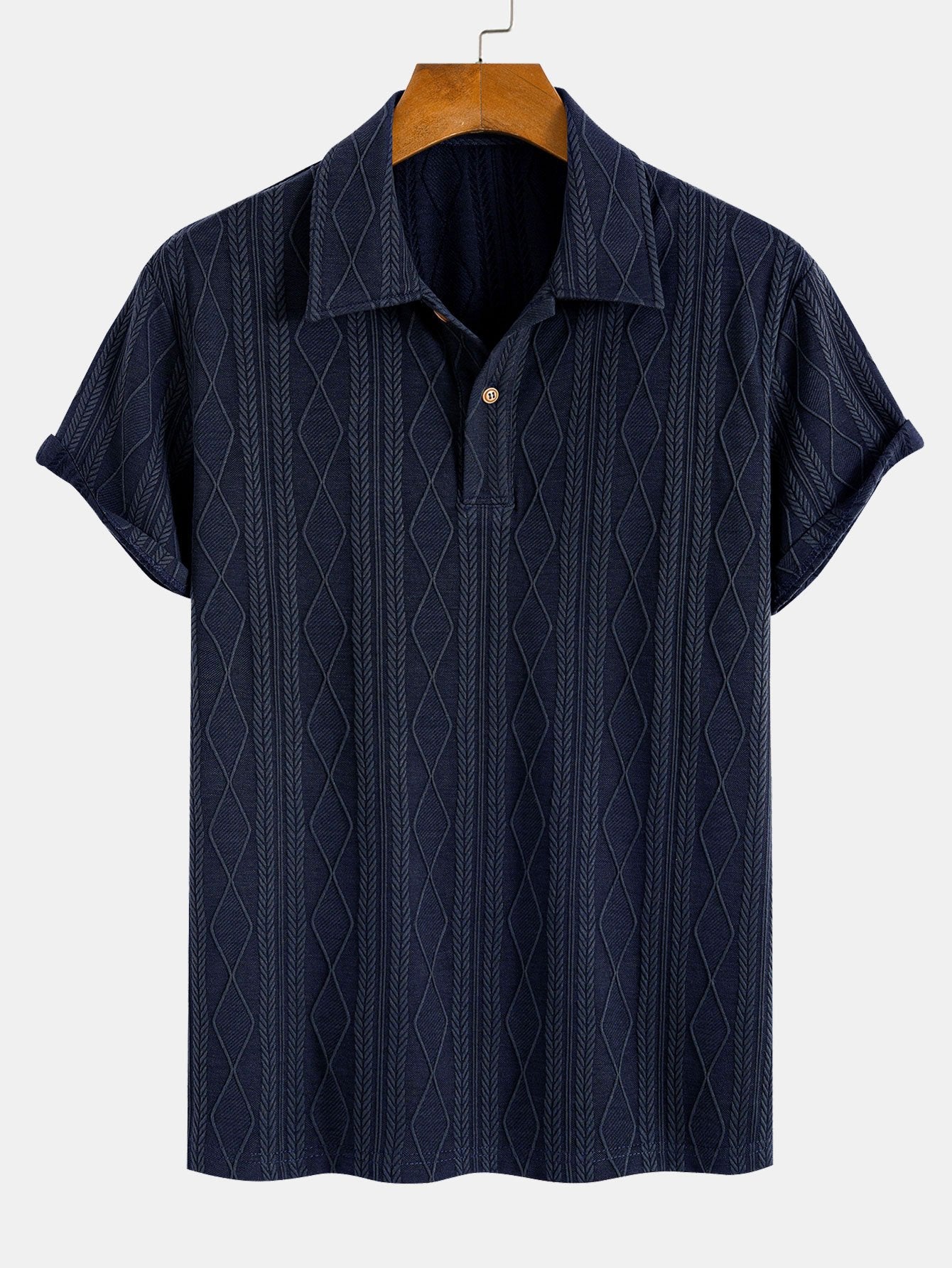 Set – geometrický jacquard polo a rovné kalhoty