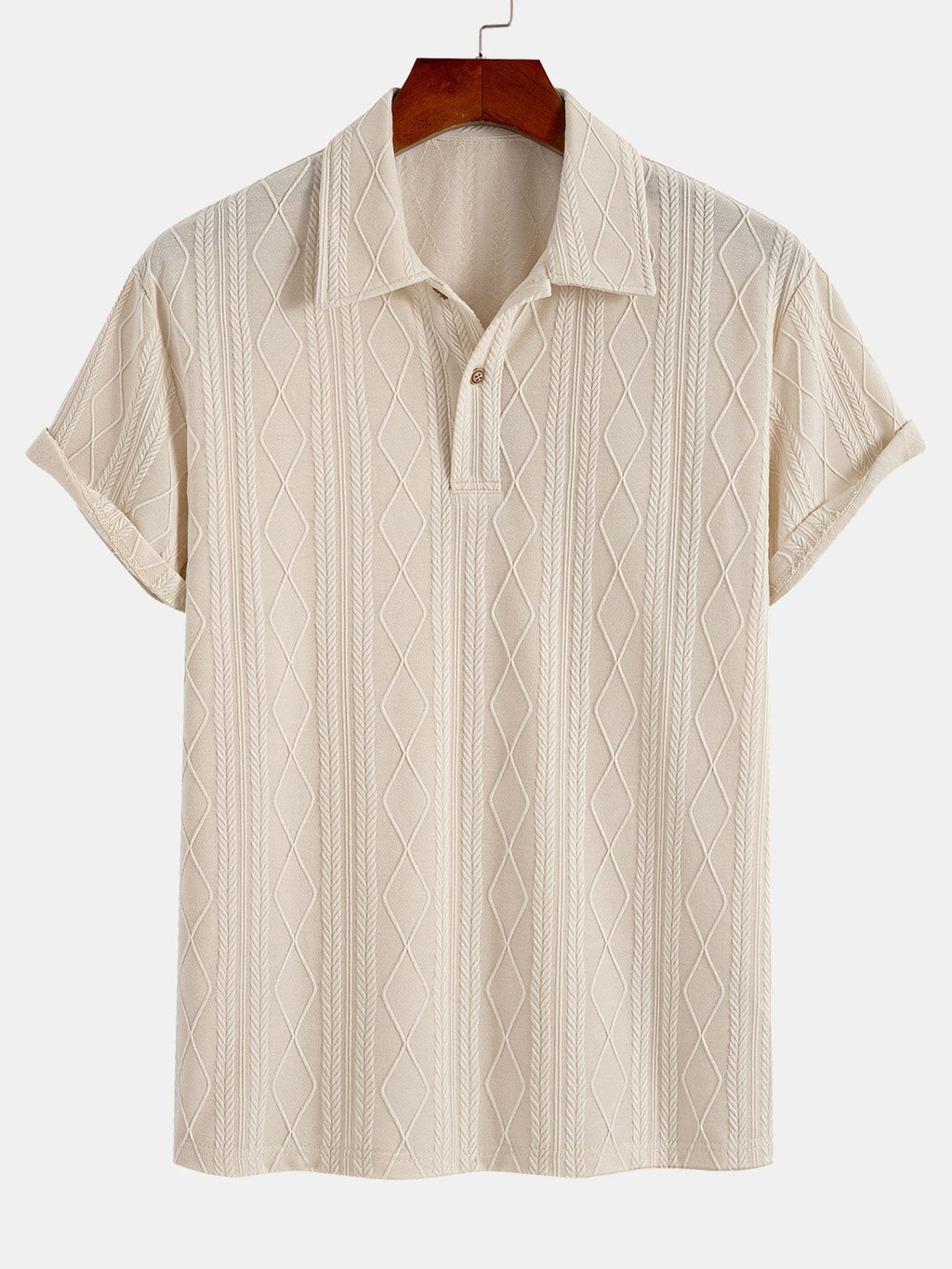 Set – geometrický jacquard polo a rovné kalhoty