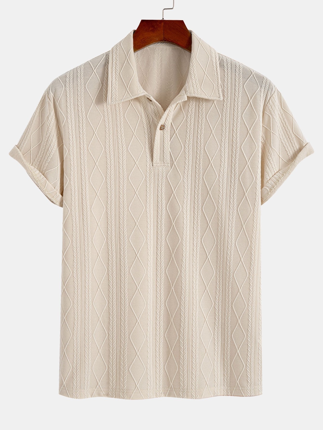 Set – geometrický jacquard polo a rovné kalhoty