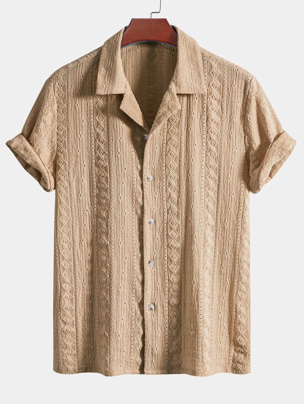 Set – kubánská jacquard košile a rovné lněné kalhoty