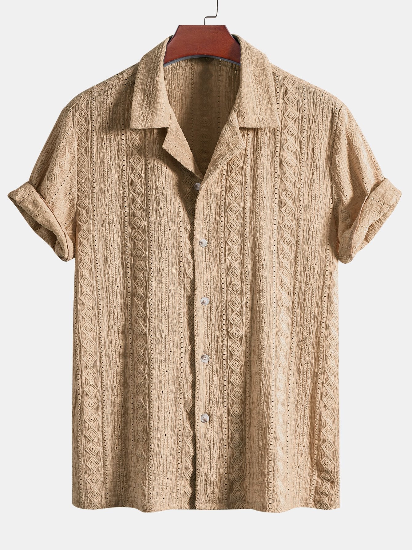 Set – kubánská jacquard košile a rovné lněné kalhoty