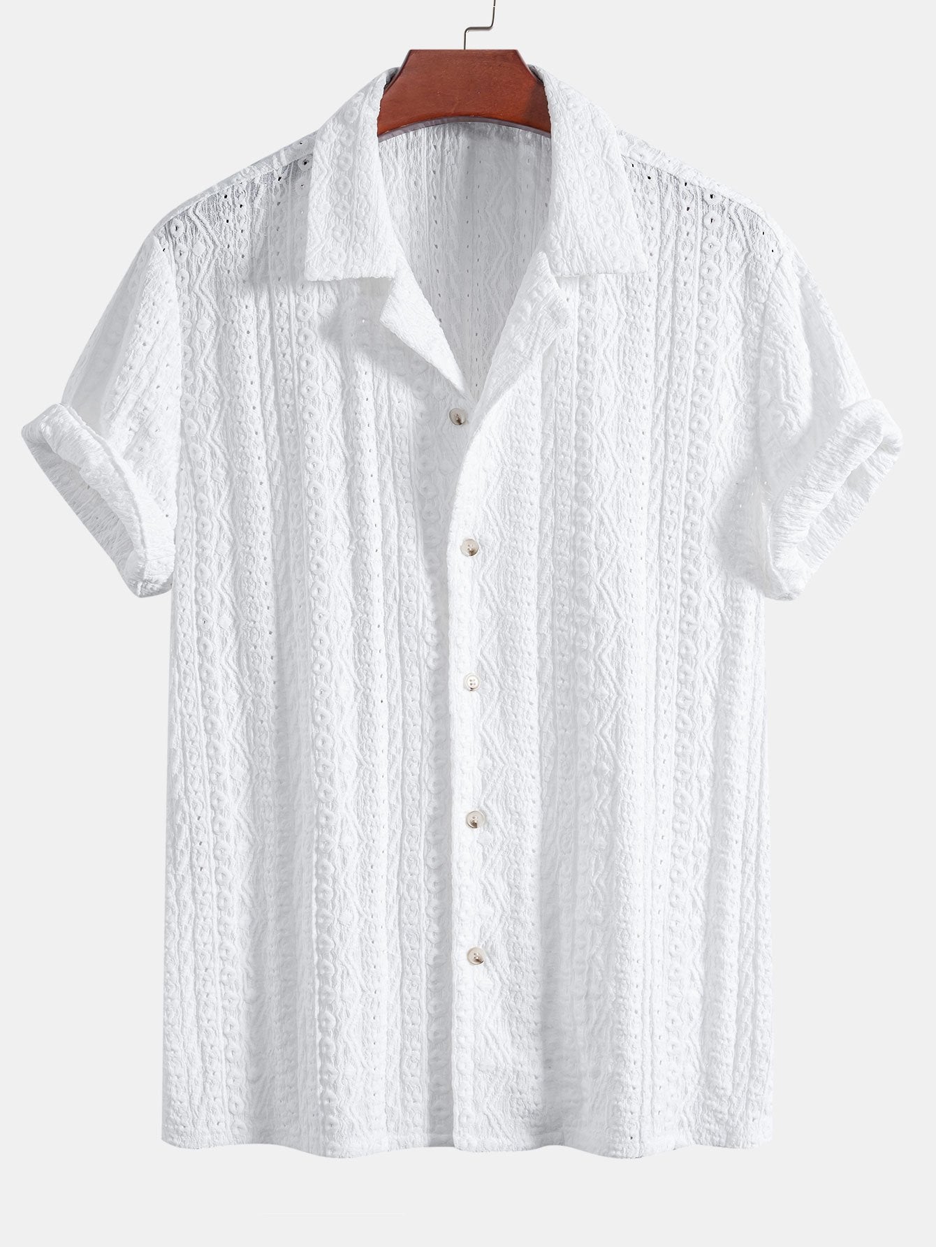 Set – kubánská jacquard košile a rovné lněné kalhoty