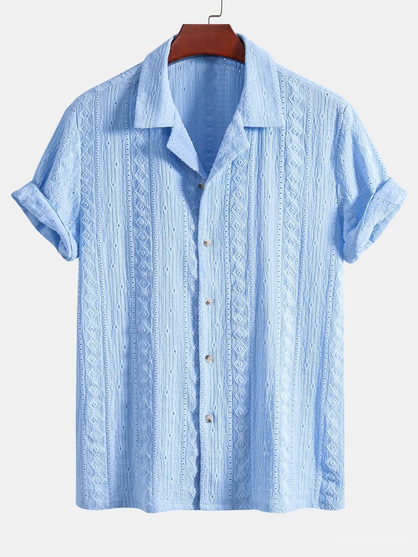 Set – kubánská jacquard košile a rovné lněné kalhoty