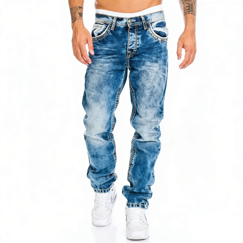Pánské rovné džíny hip hop ze silného denimu