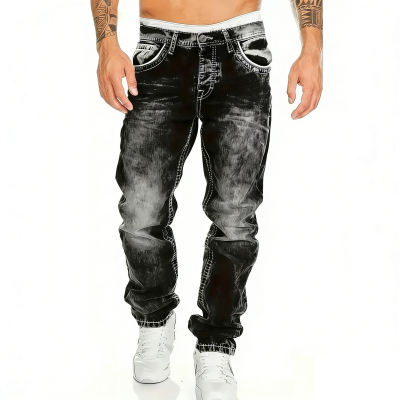 Pánské rovné džíny hip hop ze silného denimu