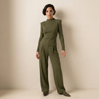 Set – halenka a wide-leg kalhoty v čokoládovém stylu