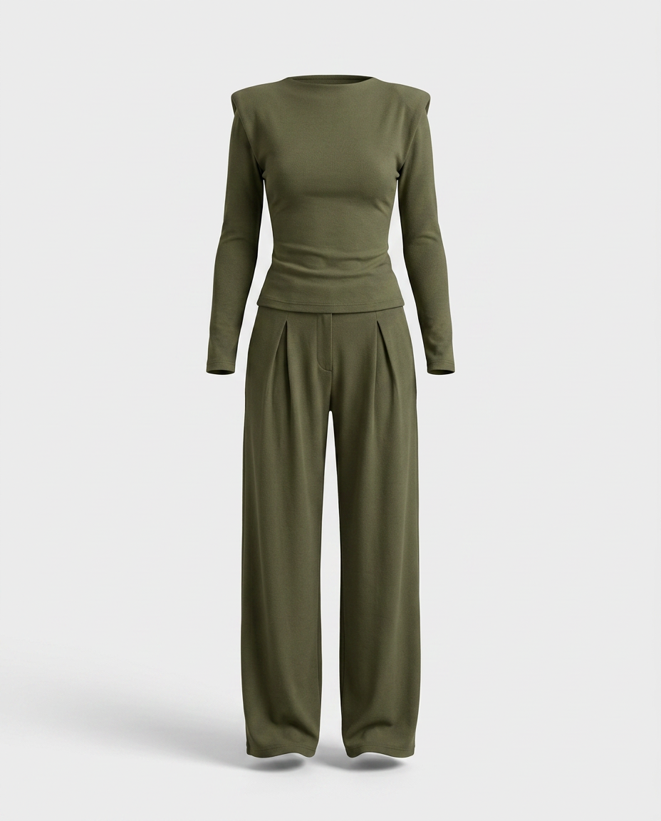 Set – halenka a wide-leg kalhoty v čokoládovém stylu