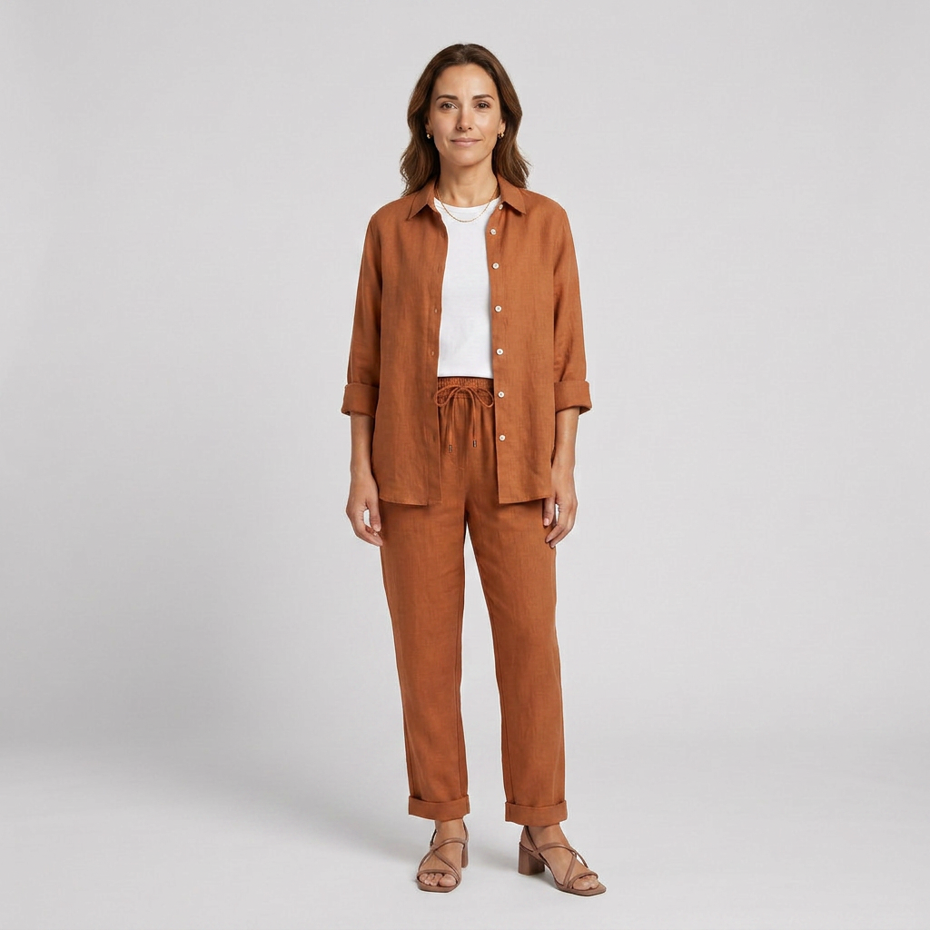 Dámský lounge set – lněná bavlněná košile a kalhoty