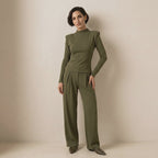 Set – halenka a wide-leg kalhoty v čokoládovém stylu