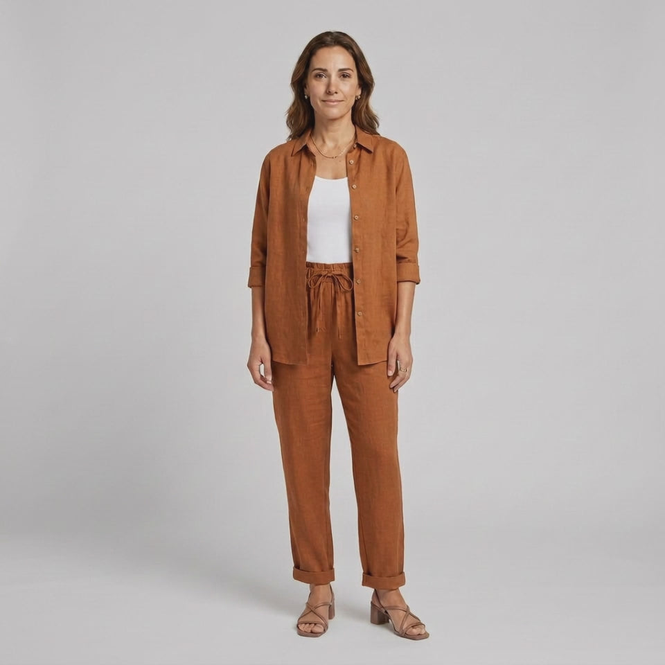 Dámský lounge set – lněná bavlněná košile a kalhoty