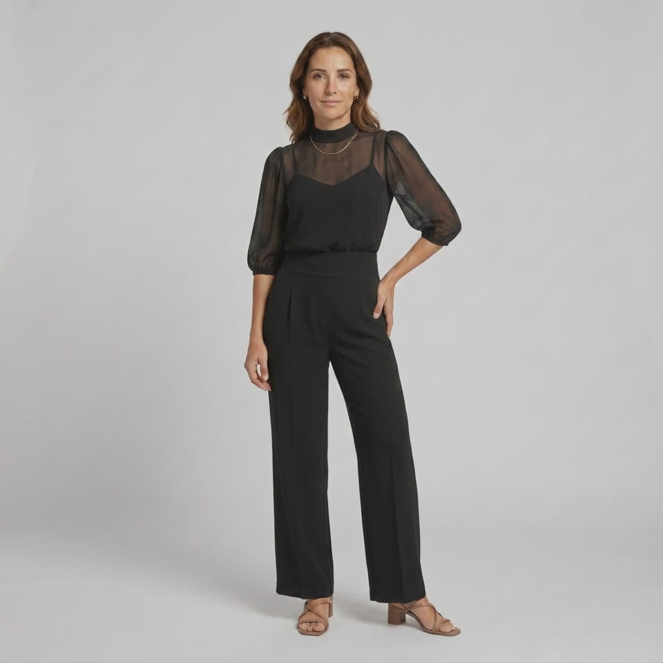Elegantní dámský třídílný set se širokými kalhotami