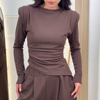 Set – halenka a wide-leg kalhoty v čokoládovém stylu