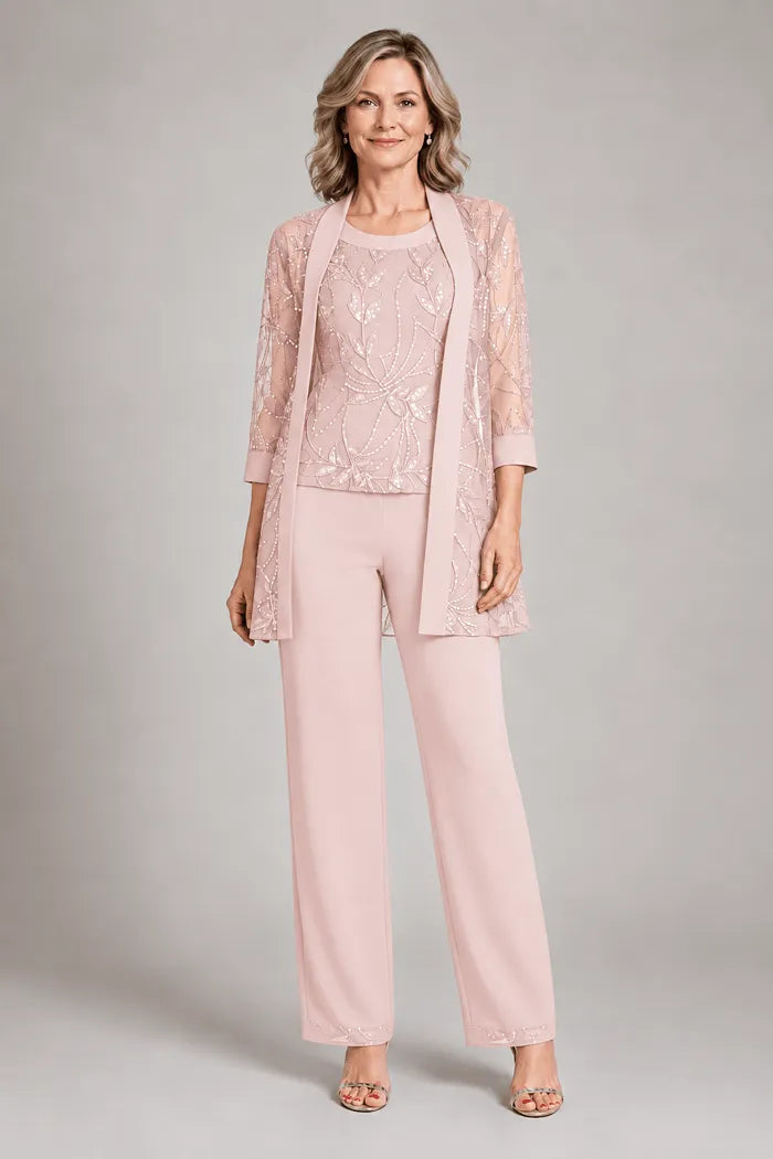 Mariela conjunto de chifón Rosa pastel