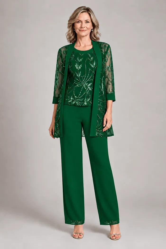 Mireya conjunto de chifón Verde esmeralda