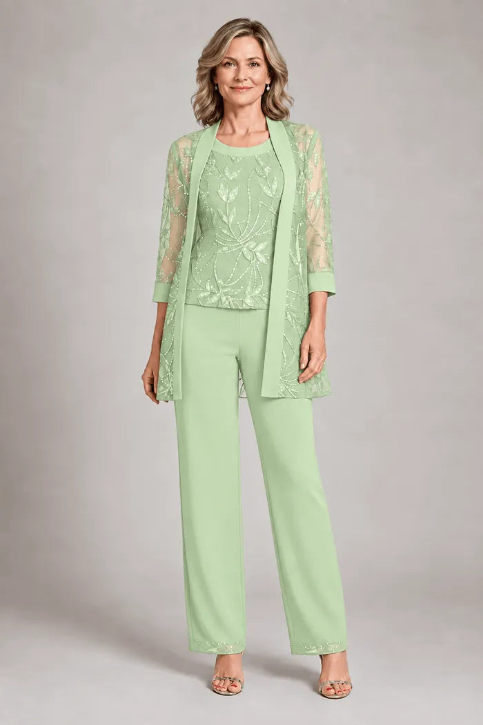 Micaela conjunto de chifón Verde claro