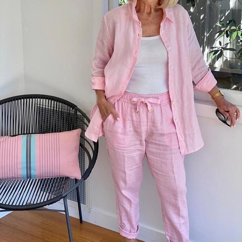 Dámský lounge set – lněná bavlněná košile a kalhoty