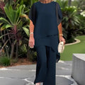Enriqueta | Conjunto Blusa Larga y Pantalón de Pierna Ancha | Azul marino
