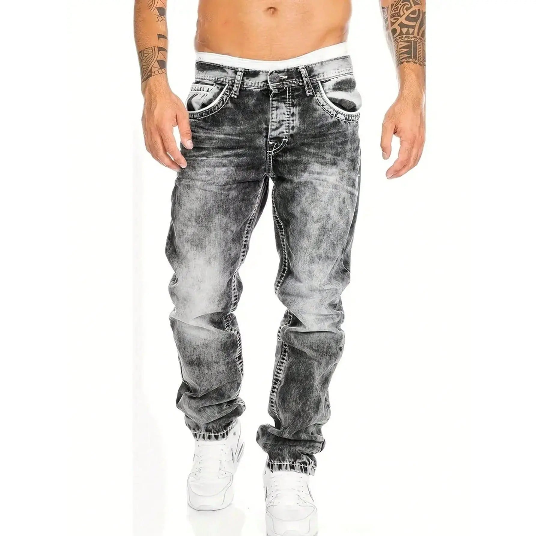 Pánské rovné džíny hip hop ze silného denimu