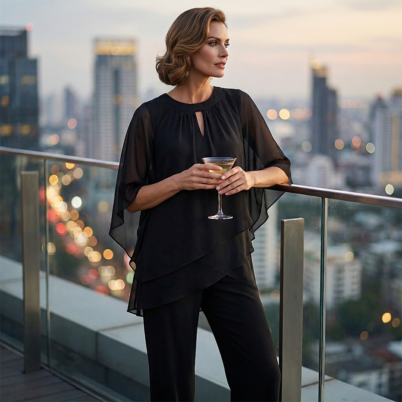 Valentina | Conjunto Elegante con Blusa Asimétrica y Pantalón de Pierna Ancha